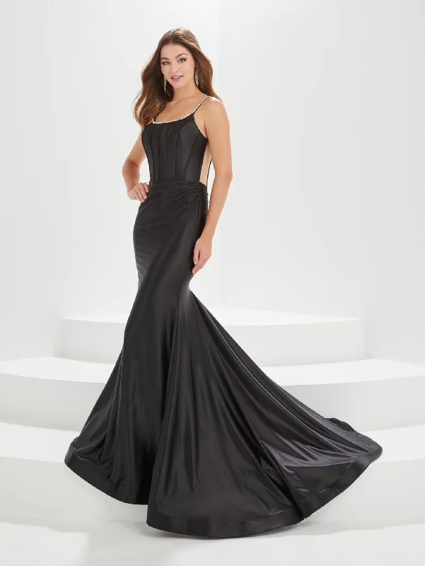 Best wedding guest dresses for an evening gala or celebration -Off Shoulder Corset Mermaid Dress by Tiffany Designs 16003