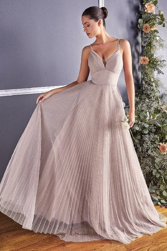 affordable chiffon bridesmaid dresses under $150 --Long Pleated Tulle Dress by Cinderella Divine CD184