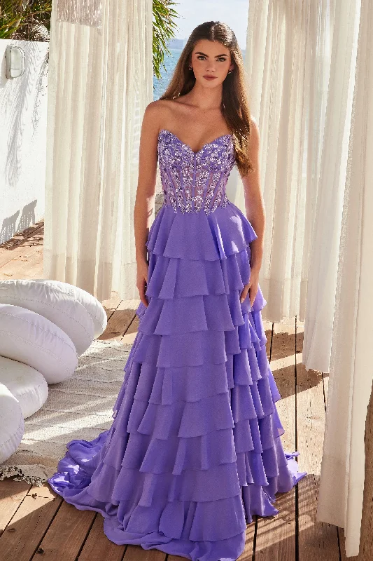 cocktail dresses with open backs for summer parties --Chiffon Strapless A-line Slit Gown by Nox Anabel Y1551