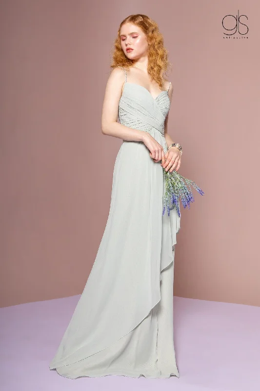 bridesmaid dresses with floral prints for spring weddings --Long A-line Sleeveless Dress with Ruched Bodice by Elizabeth K GL2666