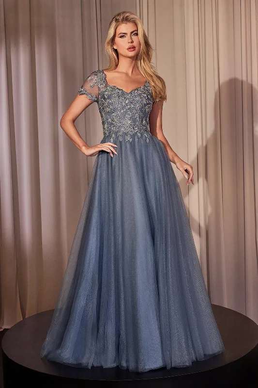 Best wedding guest dresses for afternoon garden weddings -Applique Short Sleeve Tulle Gown by Ladivine CM360
