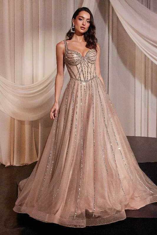 Short cocktail dresses for wedding guest fashion -Beaded Sleeveless Tulle Ball Gown by Ladivine CD849