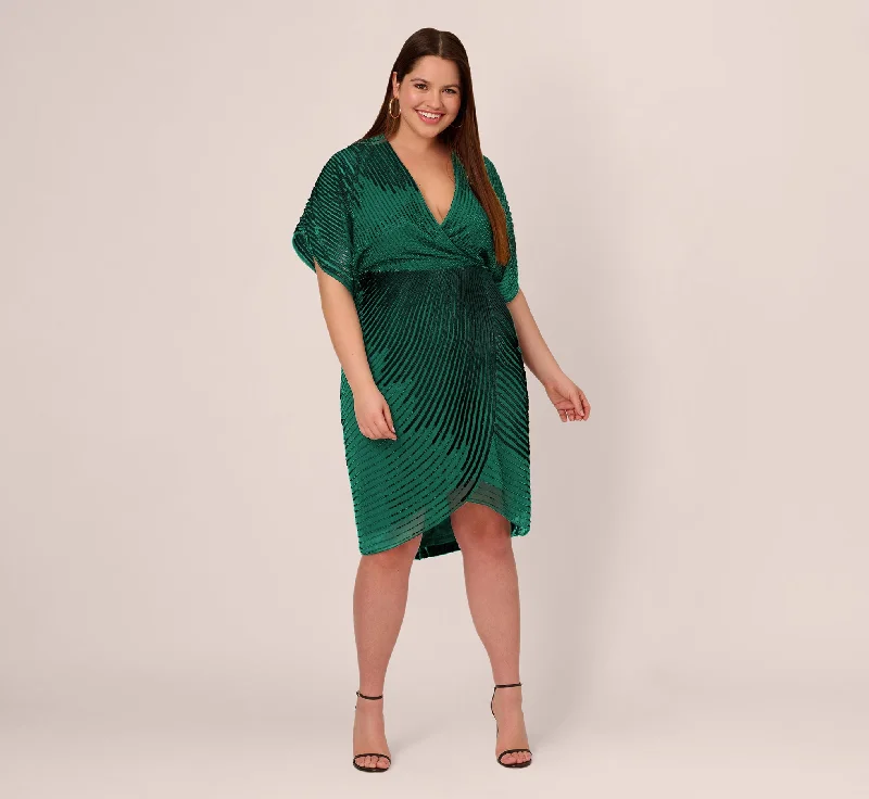 Wedding guest dresses with wrap-around designs for a timeless look -Plus Size Beaded Faux Wrap Dress With Dolman Sleeves In Dark Ivy