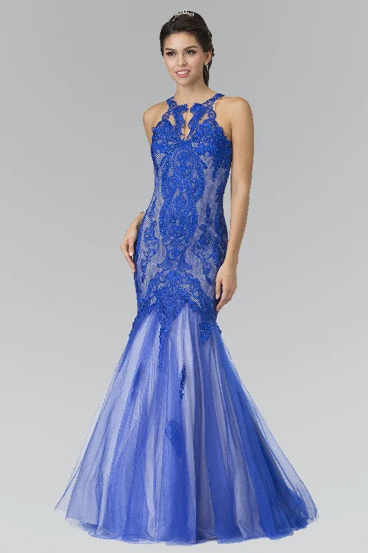 cocktail dresses with asymmetrical hemlines for unique style --Long Lace Halter Mermaid Dress by Elizabeth K GL2219