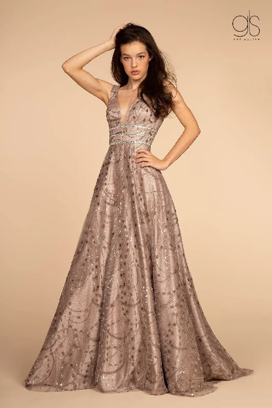 cocktail dresses with satin finish for luxurious look --Embellished Deep V-Neck Gown by Elizabeth K GL2589