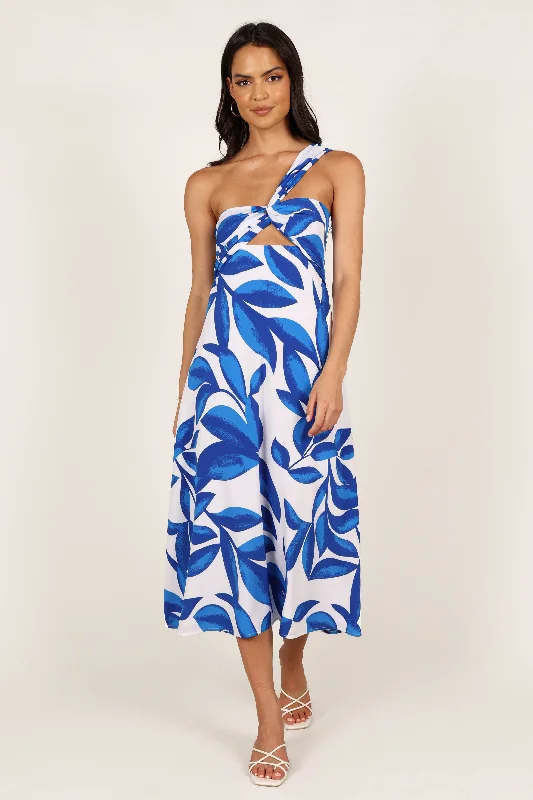 Beautiful wedding guest dresses with velvet fabrics for winter elegance -Freddie Midi Dress - White/Blue
