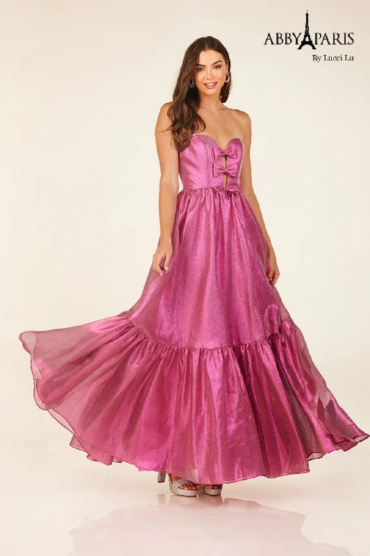 cocktail dresses with floral lace for romantic style --Strapless Bow Tea Length Dress by Abby Paris 90291