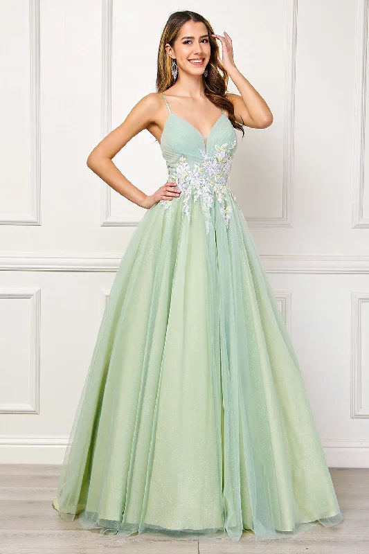 cocktail dresses with velvet skirts for winter parties --Applique V-Neck A-line Gown by Amelia Couture SU088