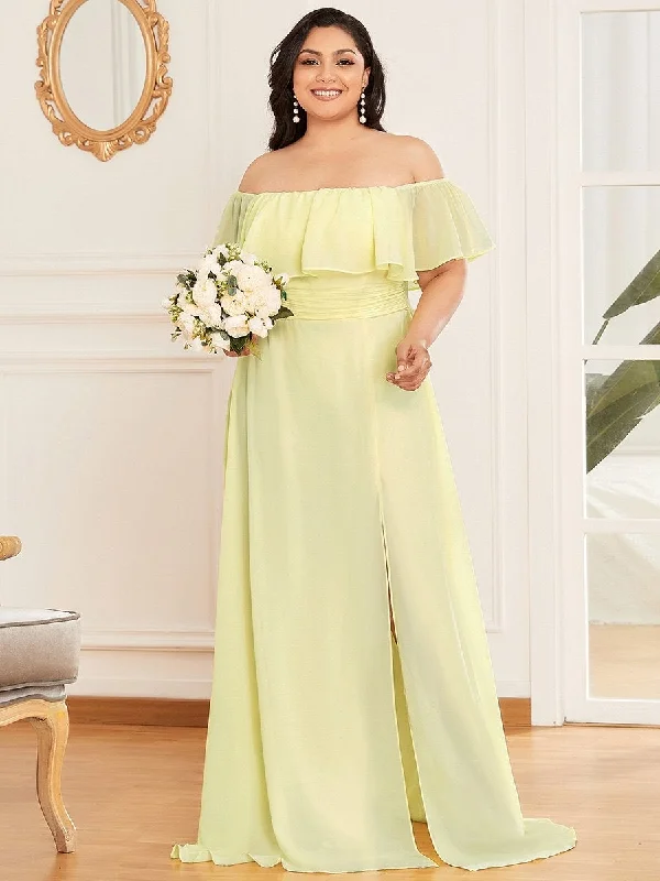 Chic dresses for elegant house parties -Women's Plus Size Ruffle Thigh Split Wholesale Bridesmaid Dresses