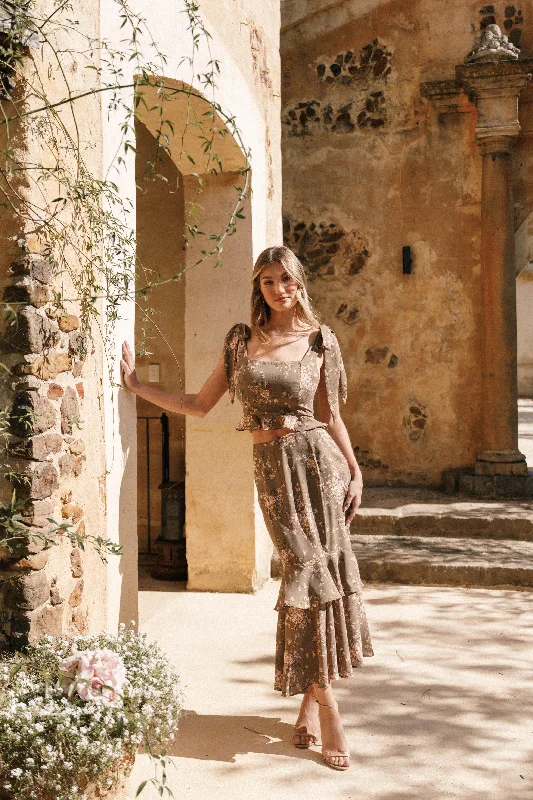 Wedding guest dresses with a layered design for added texture -Luna Two Piece Set - Olive Print