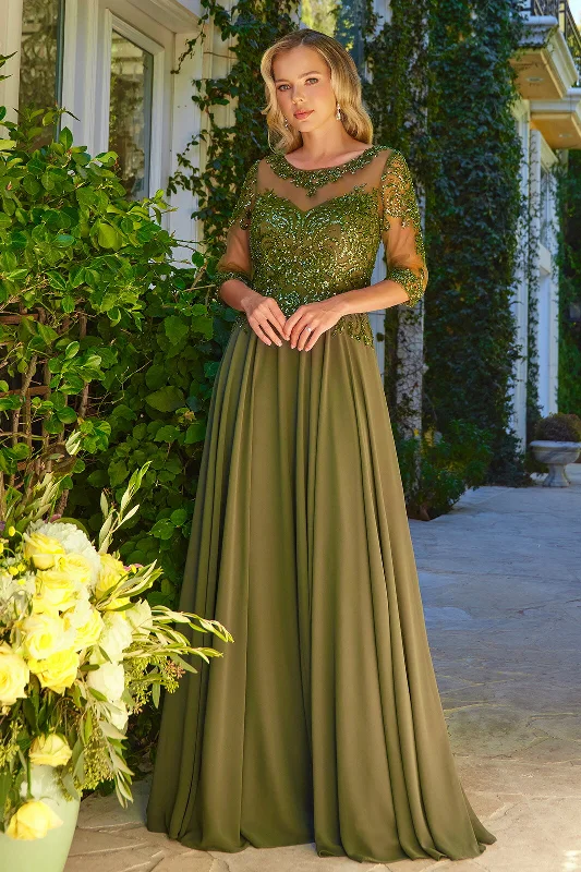 Short and sweet wedding guest dresses for casual occasions -Chiffon Mid-Sleeve A-line Gown by GLS Gloria GL3599