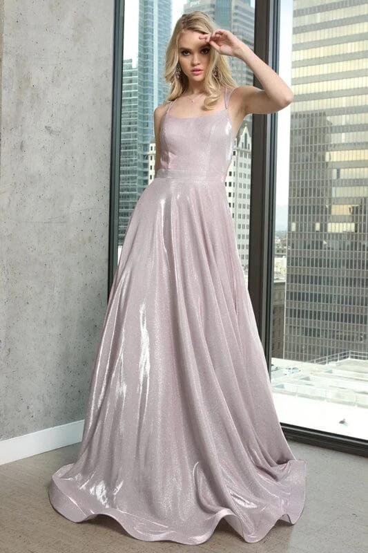 formal dresses for plus size women with A-line skirts --Long Metallic Glitter Pocket Dress by Juliet 203