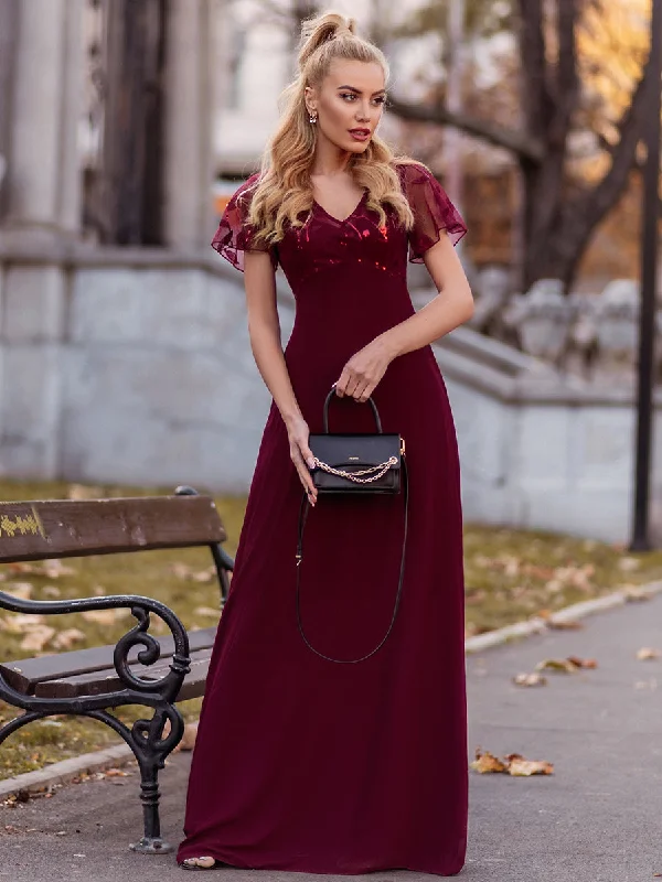 formal dresses with halter necks for summer galas --Floral Lace Sequin Print Wholesale Evening Dresses With Cap Sleeve