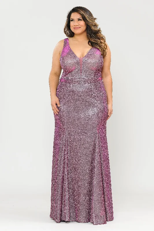 Wedding guest dresses for casual yet chic evening affairs -Plus Size Metallic Glitter Mermaid Dress by Poly USA W1086
