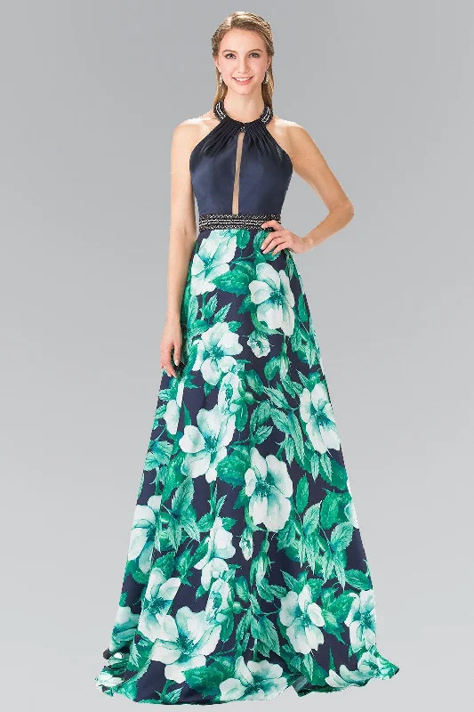 Wedding guest dresses for vintage-inspired ceremonies -Long Floral Print Halter Dress by Elizabeth K GL2302