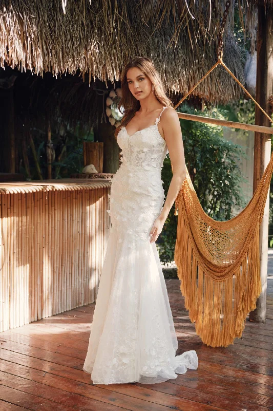 cocktail dresses with high necklines for modest occasions --3D Floral Sleeveless Bridal Mermaid Dress by Juliet JT2475UW