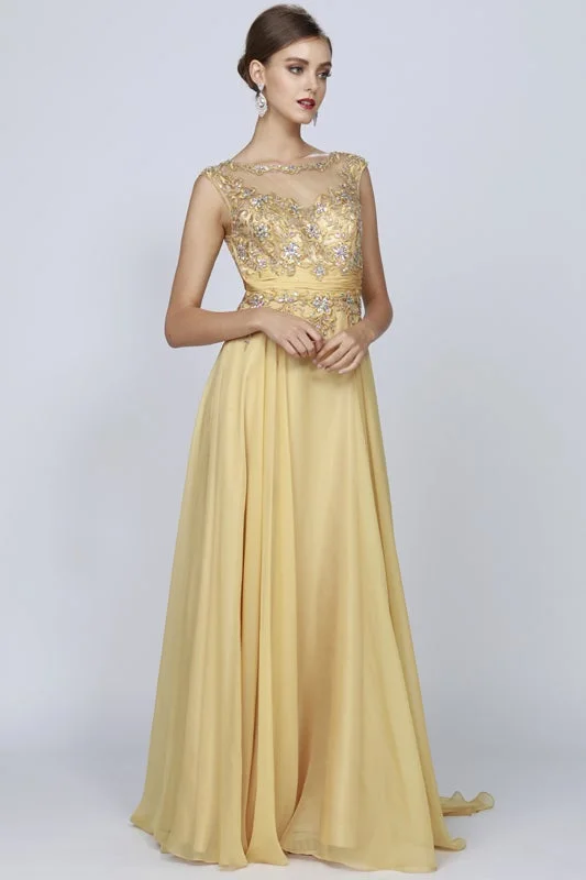 Wedding guest dresses with puff sleeves for a dramatic effect -Beaded Long Sleeveless Dress by Juliet 552