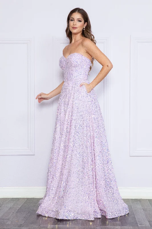 cocktail dresses with asymmetrical hemlines for unique style --Long Sequin Sweetheart Dress by Poly USA 9152 - Outlet