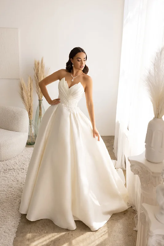 Wedding guest dresses that pair well with gold accessories -Satin Strapless Bridal Gown by Abby Lane 97178