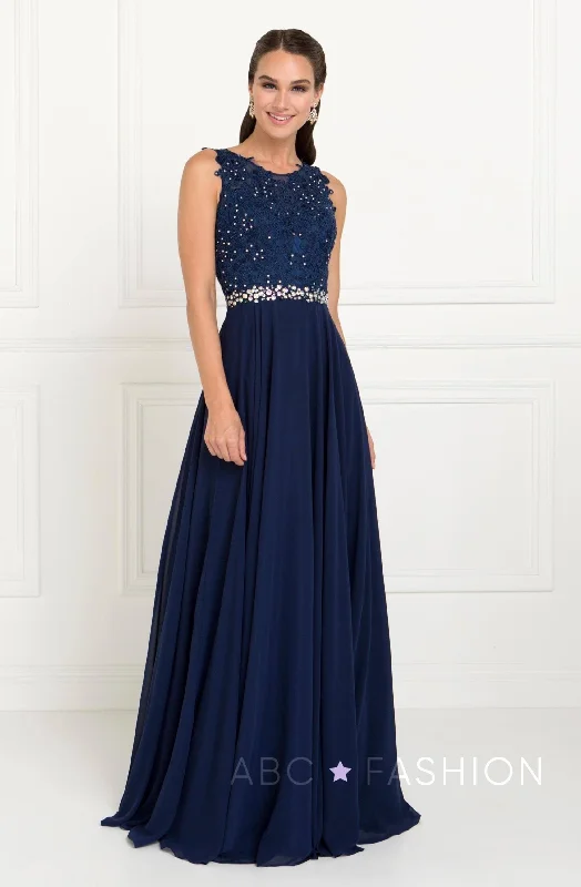 Affordable wedding guest dresses for every occasion and budget -Long Applique Chiffon Dress by Elizabeth K GL2417