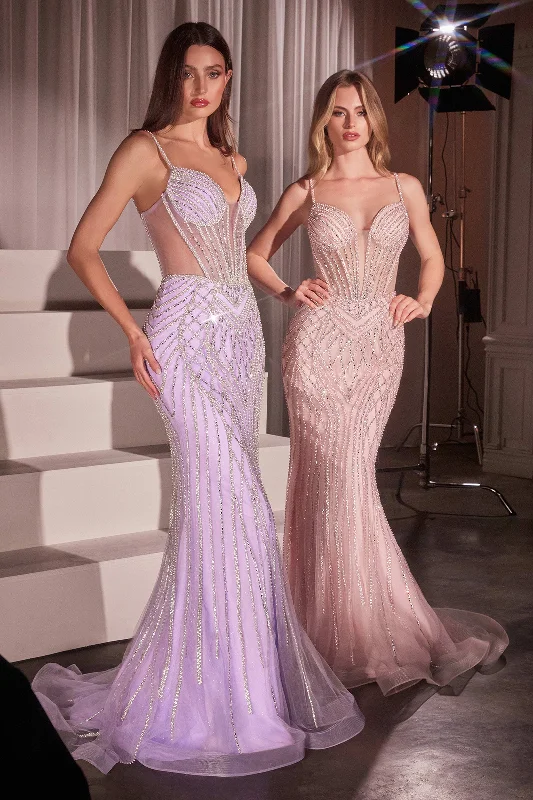 cocktail dresses with pleated skirts for elegant flow --Beaded Fitted Sleeveless Gown by Ladivine CD759