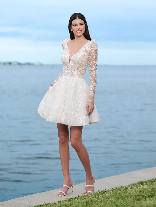 Graduation dresses for warm weather with breathable fabrics -Lace Short Long Sleeve Dress by Adrianna Papell 45009