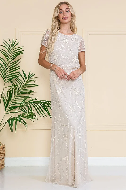 Summer wedding guest dresses in vibrant hues -Embellished Short Sleeve Gown by Amelia Couture IN004
