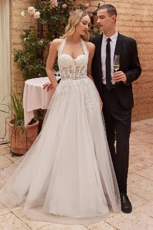 cocktail dresses with puffed sleeves for vintage flair --Embroidered Convertible A-line Bridal Gown by Ladivine CD827W