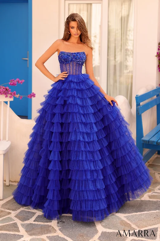 formal dresses for holiday parties in jewel tones --Tulle Strapless A-line Ruffled Gown by Amarra 88297