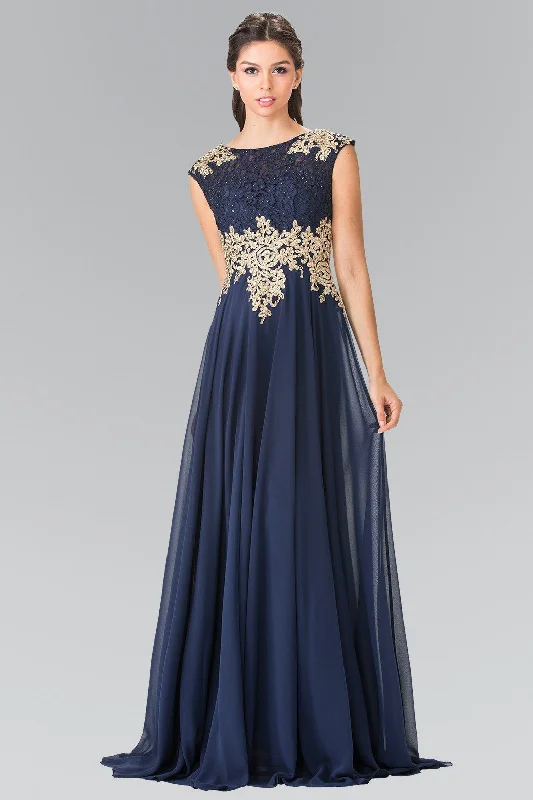 Best wedding guest dresses for winter holiday weddings -Long Cap Sleeve Dress with Lace Top by Elizabeth K GL2228
