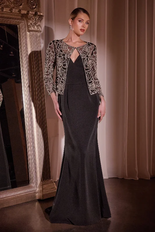 Plus-size formal dresses for wedding guests -Fitted Sleeveless Jacket Gown by Ladivine J881