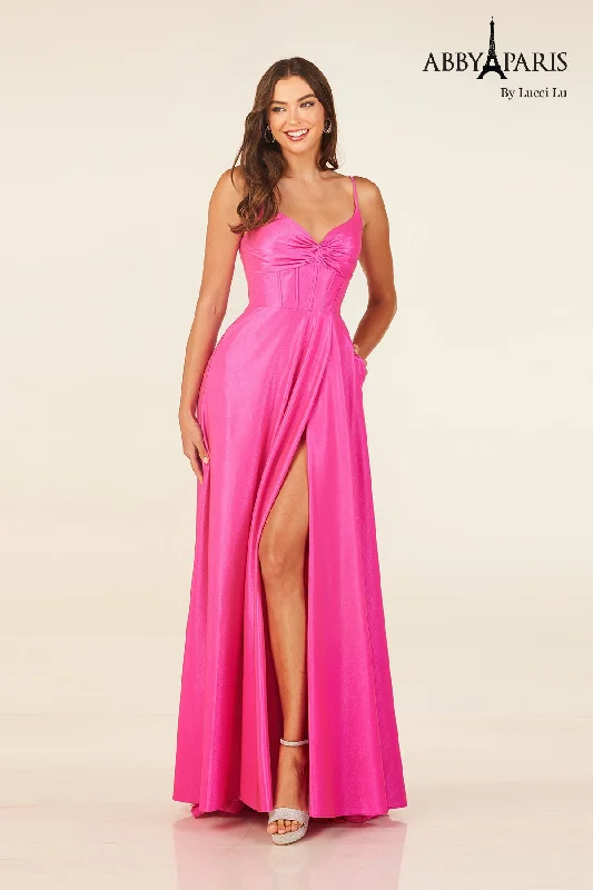 cocktail dresses with asymmetrical hemlines for unique style --Sleeveless A-line Slit Gown by Abby Paris 90309