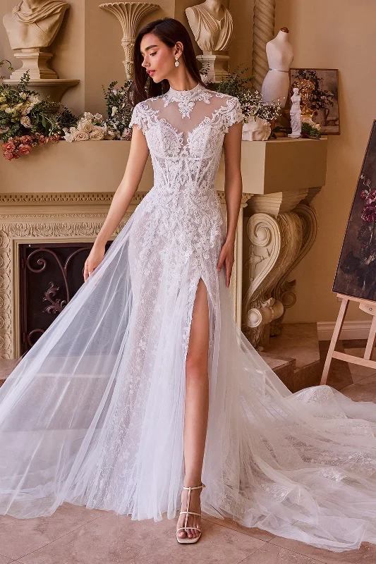 cocktail dresses with velvet finishes for winter warmth --Short Sleeve A-line Bridal Gown by Ladivine WL035