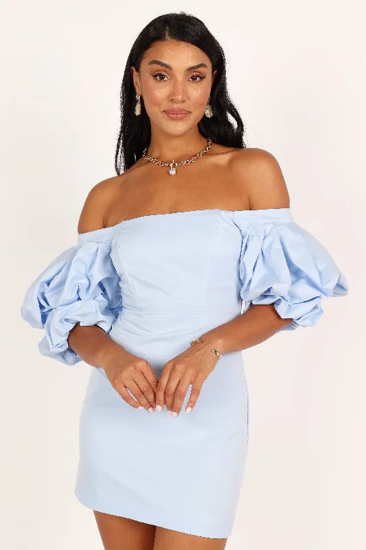 Graduation dresses for petite frames with flattering cuts -Fern Puff Sleeve Mini Dress - Icy Blue