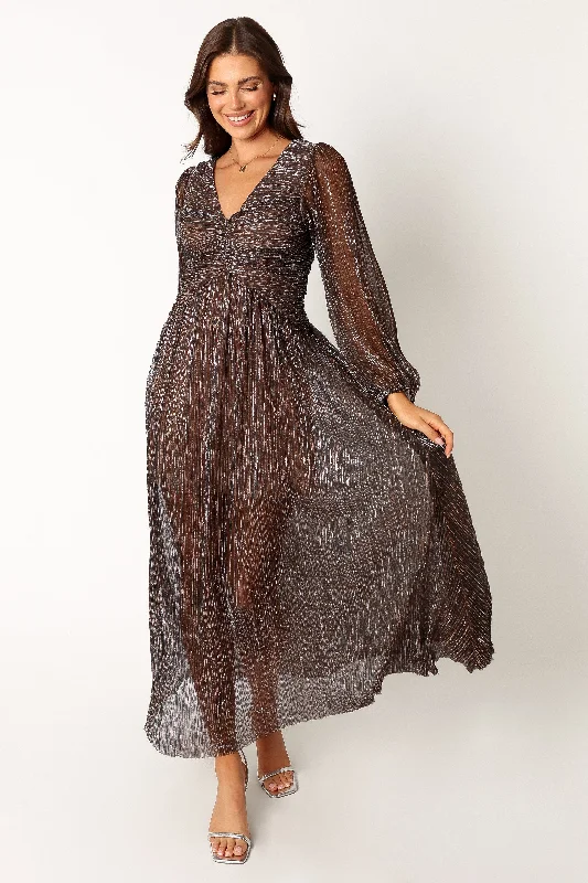 cocktail dresses with spaghetti straps for minimalist look --Lustre Long Sleeve Midi Dress - Bronze