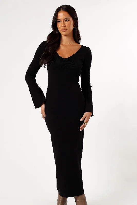 Spring dresses with a midi length for a balanced look -Lina Long Sleeve Midi Dress - Black Spring dresses with a midi length for a balanced look -Lina Long Sleeve Midi Dress - Black