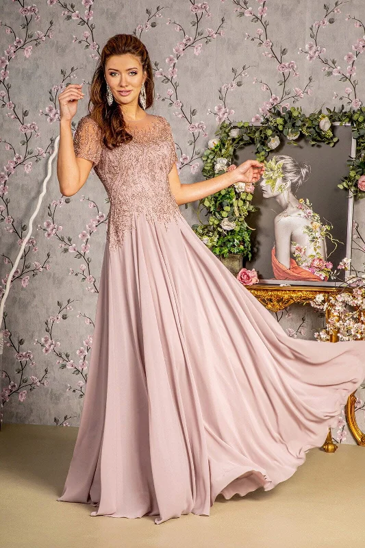 Wedding guest dresses for casual weddings with a laid-back vibe -Beaded Chiffon Short Sleeve Gown by GLS Gloria GL3492