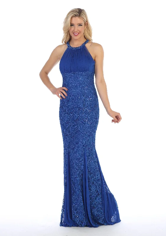 Wedding guest dresses with intricate beadwork for a luxurious look -Sequin Lace Long Halter Mermaid Dress by Celavie 8300