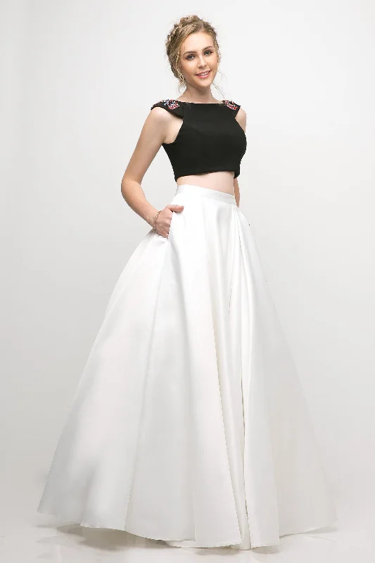 cocktail dresses with pleated skirts for elegant flow --Long Off Shoulder Two-Piece Dress by Cinderella Divine CA316