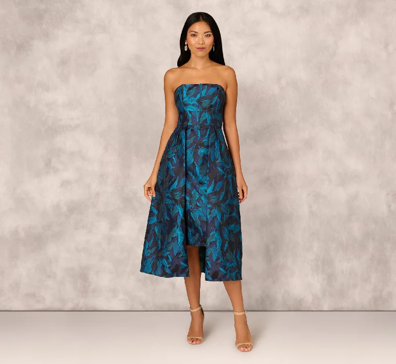 Wedding guest dresses that flatter every body shape -Floral Jacquard Midi Dress In Blue Black Multi