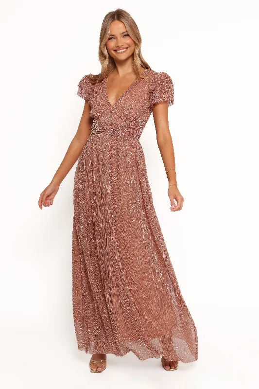 formal dresses with detachable capes for dramatic effect --Cressida Maxi Dress - Rose Gold