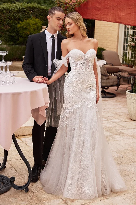 formal dresses for winter galas with fur collars --Off Shoulder Lace Mermaid Bridal Gown by Ladivine CB125W
