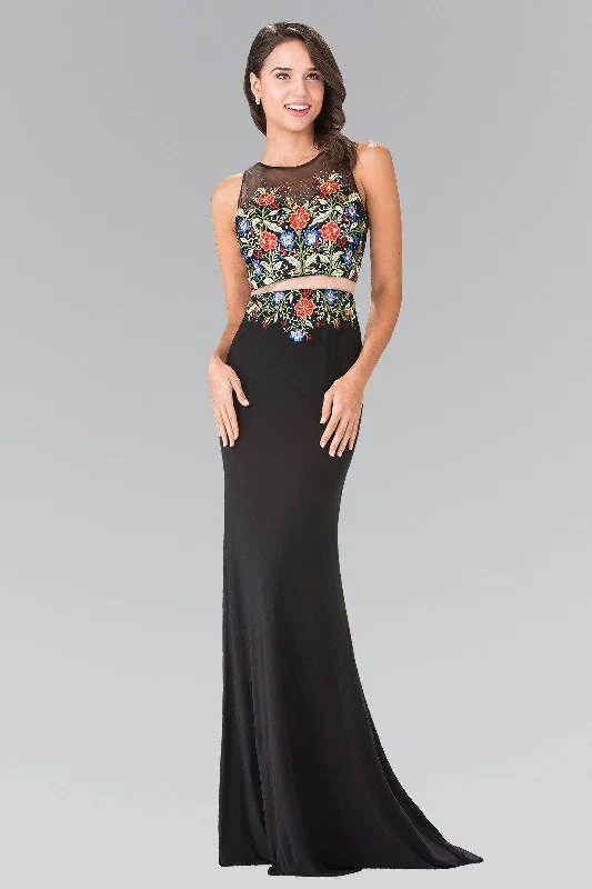 cocktail dresses with puffed sleeves for vintage flair --Black Mock Two-Piece Floral Embroidered Dress by Elizabeth K GL2241