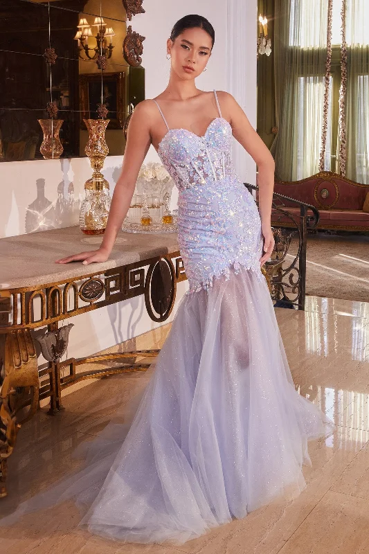 cocktail dresses with floral lace for romantic style --Sequin Sleeveless Sheer Mermaid Dress by Ladivine CB148