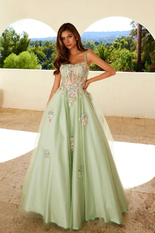 cocktail dresses with cap sleeves for modest coverage --Applique Sleeveless A-line Gown by Juliet JT2565U
