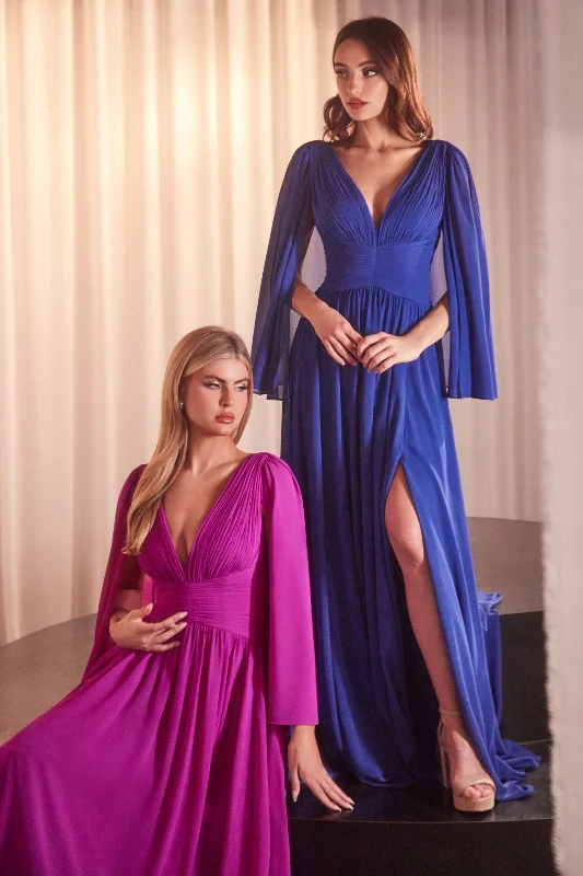 bridesmaid dresses with mesh panels for modern look --Chiffon Capelet A-line Gown by Ladivine CH028