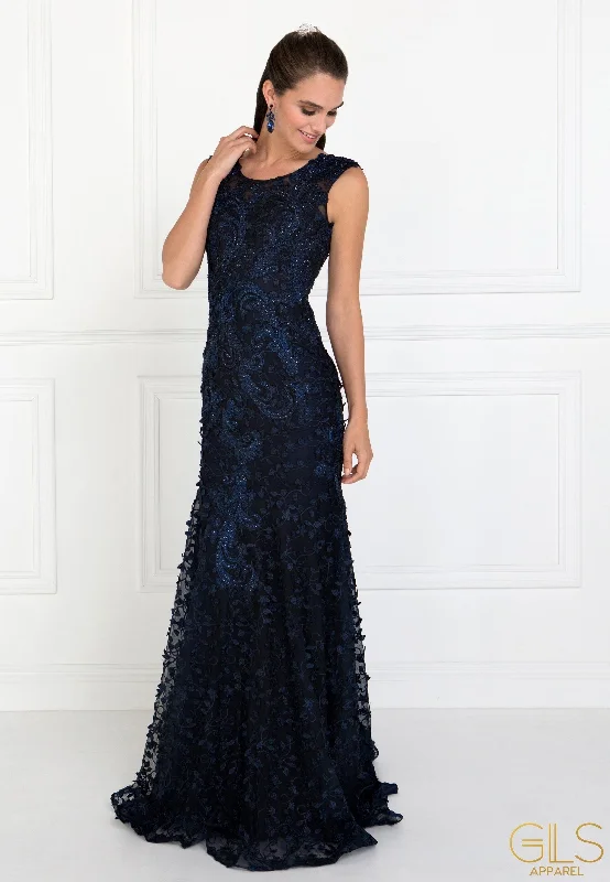 Wedding guest dresses with sleek silhouettes for a minimalist look -Long Dress with Embroidered Petals by Elizabeth K GL1529