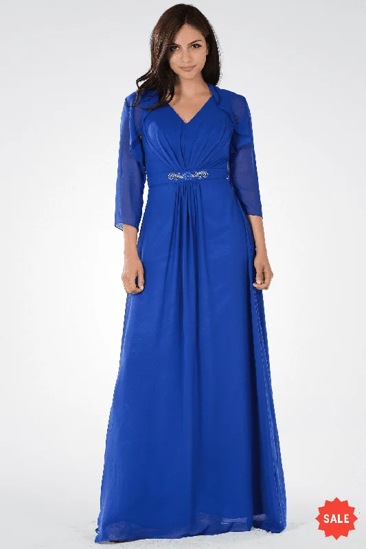 Elegant wedding guest dresses for a country club wedding -Long V-Neck Dress with Bolero Jacket by Poly USA 7770