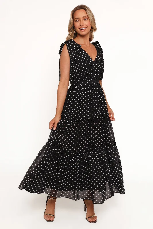 Minimalist wedding guest dresses for modern elegance -Ada Maxi Dress - Black Polka Dot