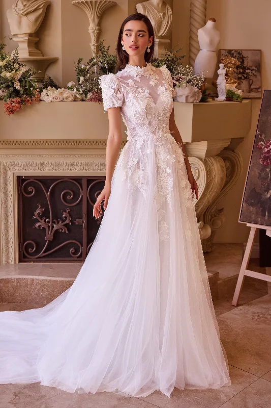 Long sleeve wedding guest dresses for cooler weather -Short Sleeve Strapless Bridal Gown by Ladivine WL040